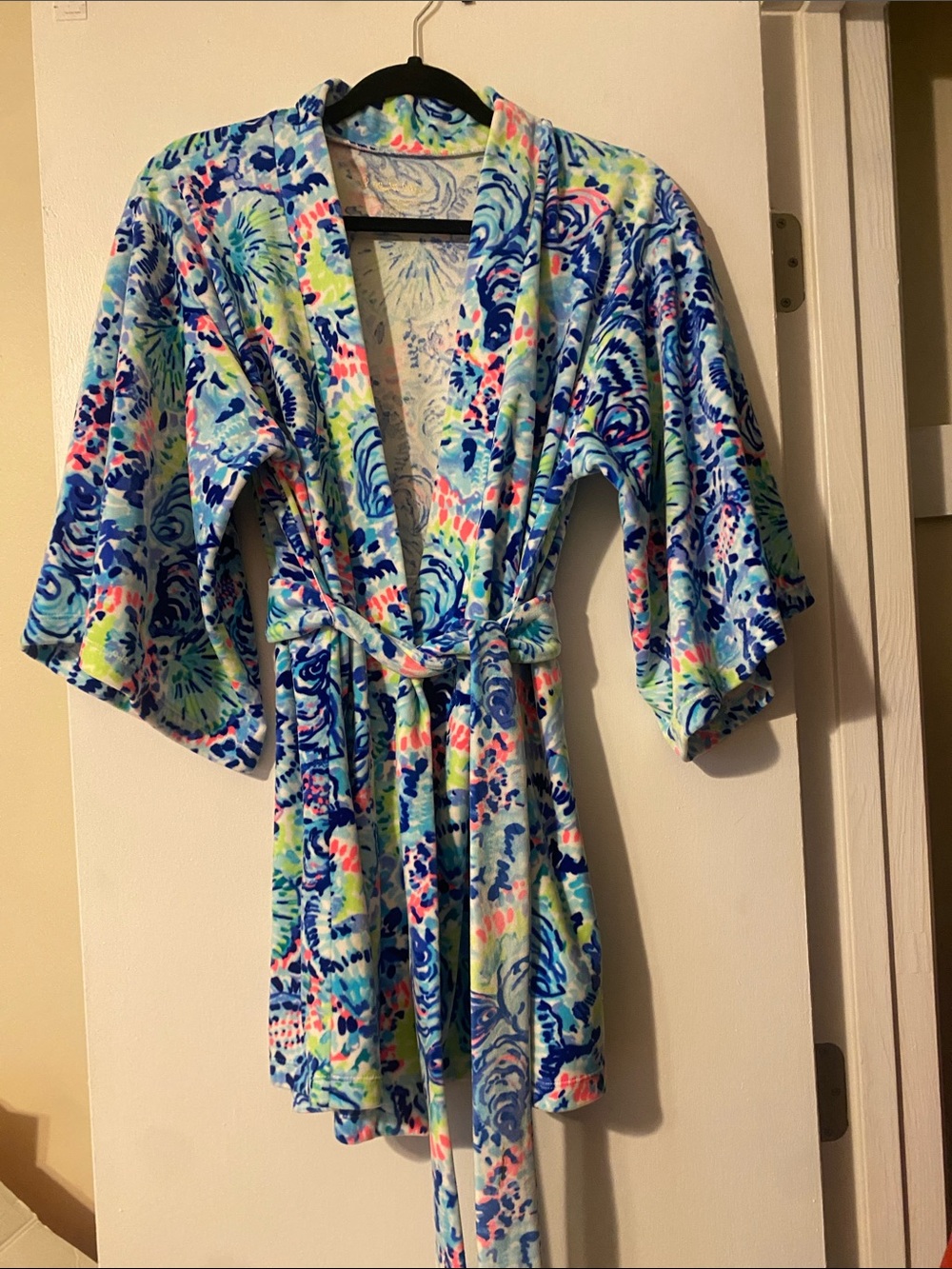 Lilly Pulitzer Blue, Pink & Green Floral Wrap Robe